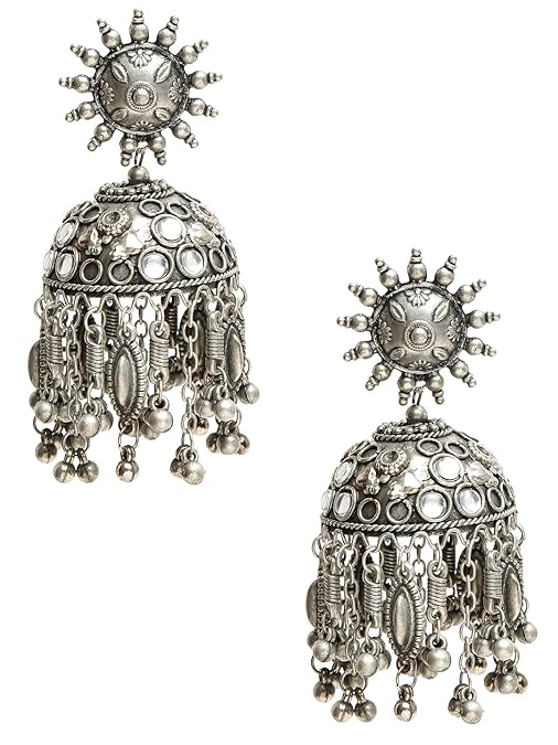Oxidised Silver Big Size Earrings