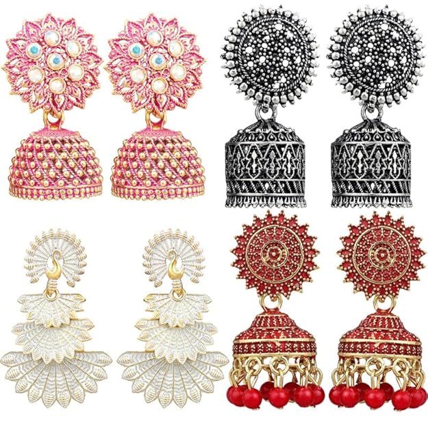 Multicolor Oxidised Earrings Combo Of 4