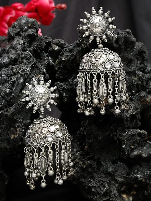 Oxidised Silver Big Size Earrings