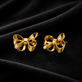 Ribbon Bow Pearl Stud Earrings