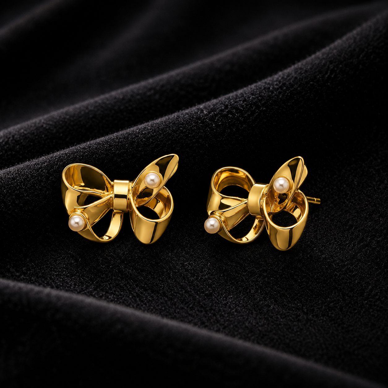 Ribbon Bow Pearl Stud Earrings