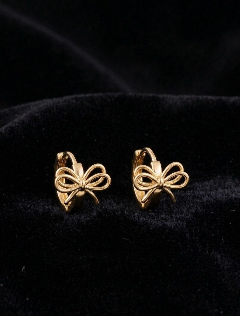 Golden Ribbon Bow Huggie Hoop Earrings