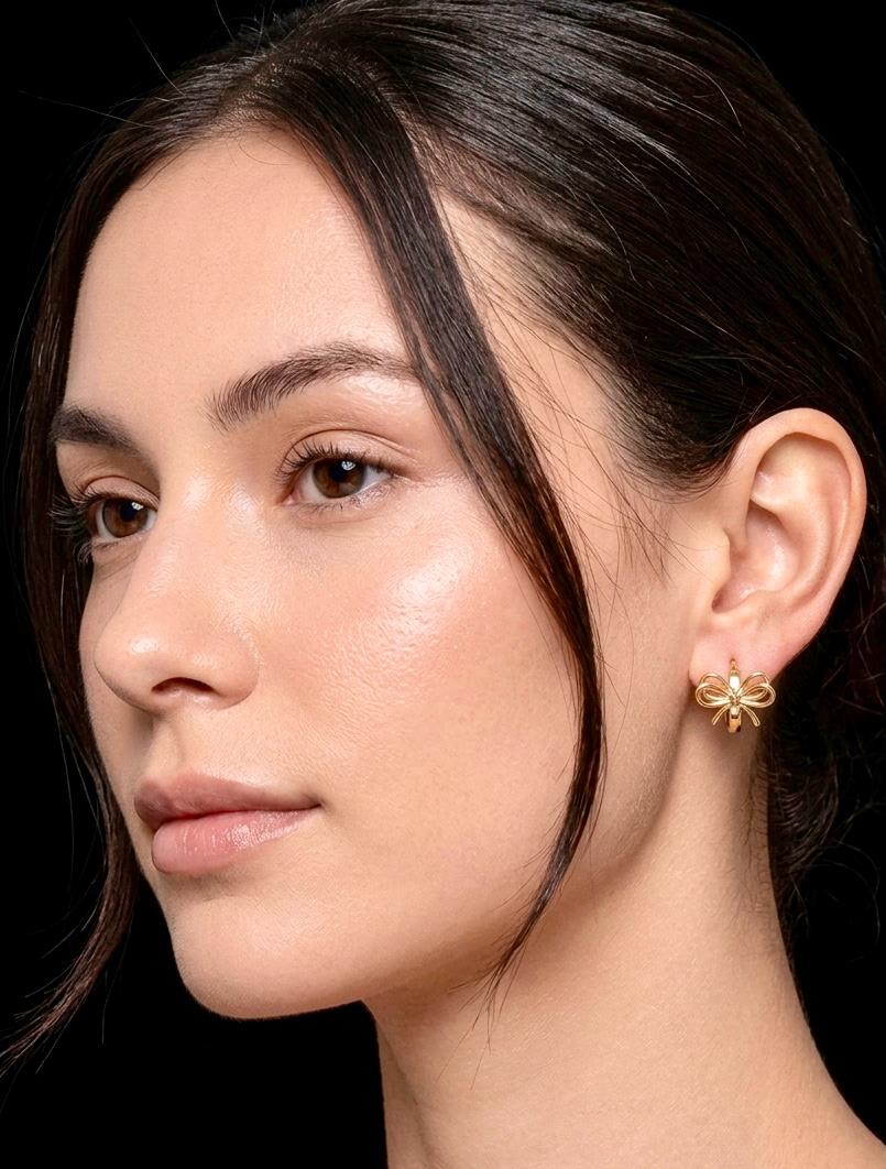 Golden Ribbon Bow Huggie Hoop Earrings